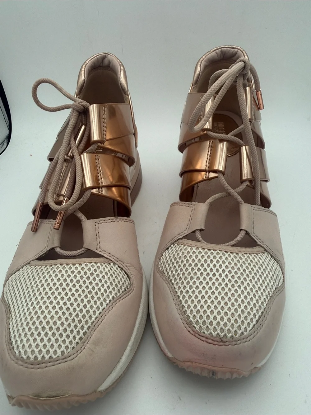 Michael Kors MK Beckett wedge trainer sneakers pink ballet, beige gold sz 8M